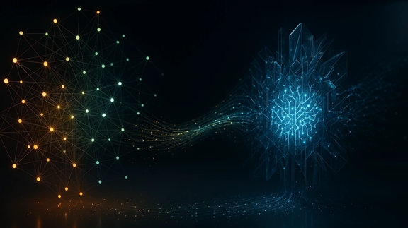 تصویری مفهومی از ترکیب نقشه علمی VOSviewer با هوش مصنوعی برای انجام مرور ادبیات مدرن.