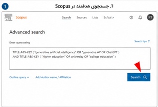 نمونه جستجوی هدفمند مقالات درباره هوش مصنوعی مولد در آموزش عالی در Scopus